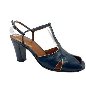 Margaret Jerrold Vintage Blue Peep Toe Strap Heel Sz. 6‎